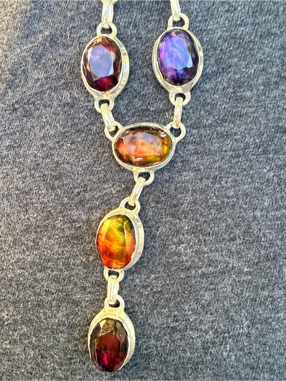 Multicolor Oval Gemstone Y-Necklace Handmade